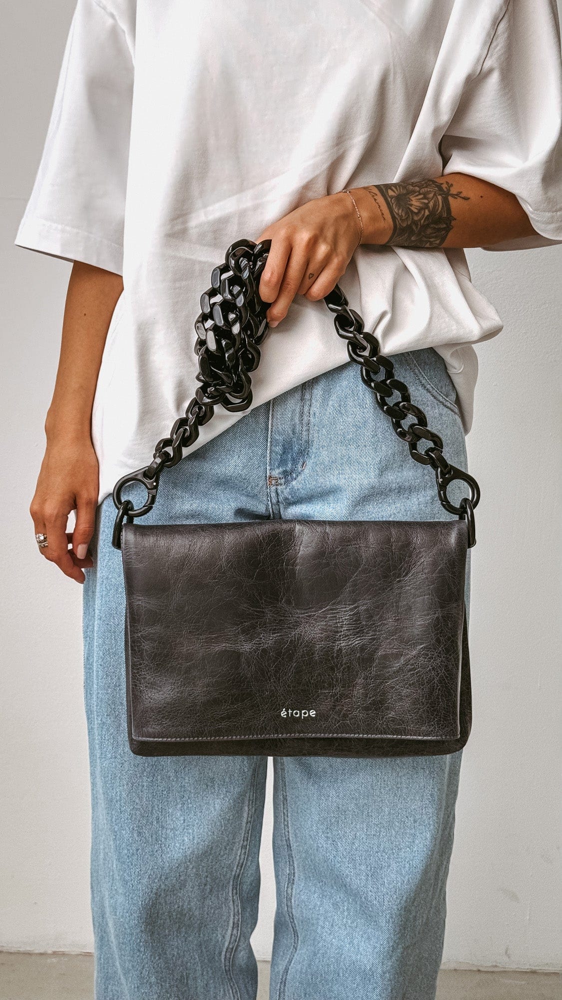 Geantă dama piele naturală Étape Envelope Grunge Vintage Dark Blue