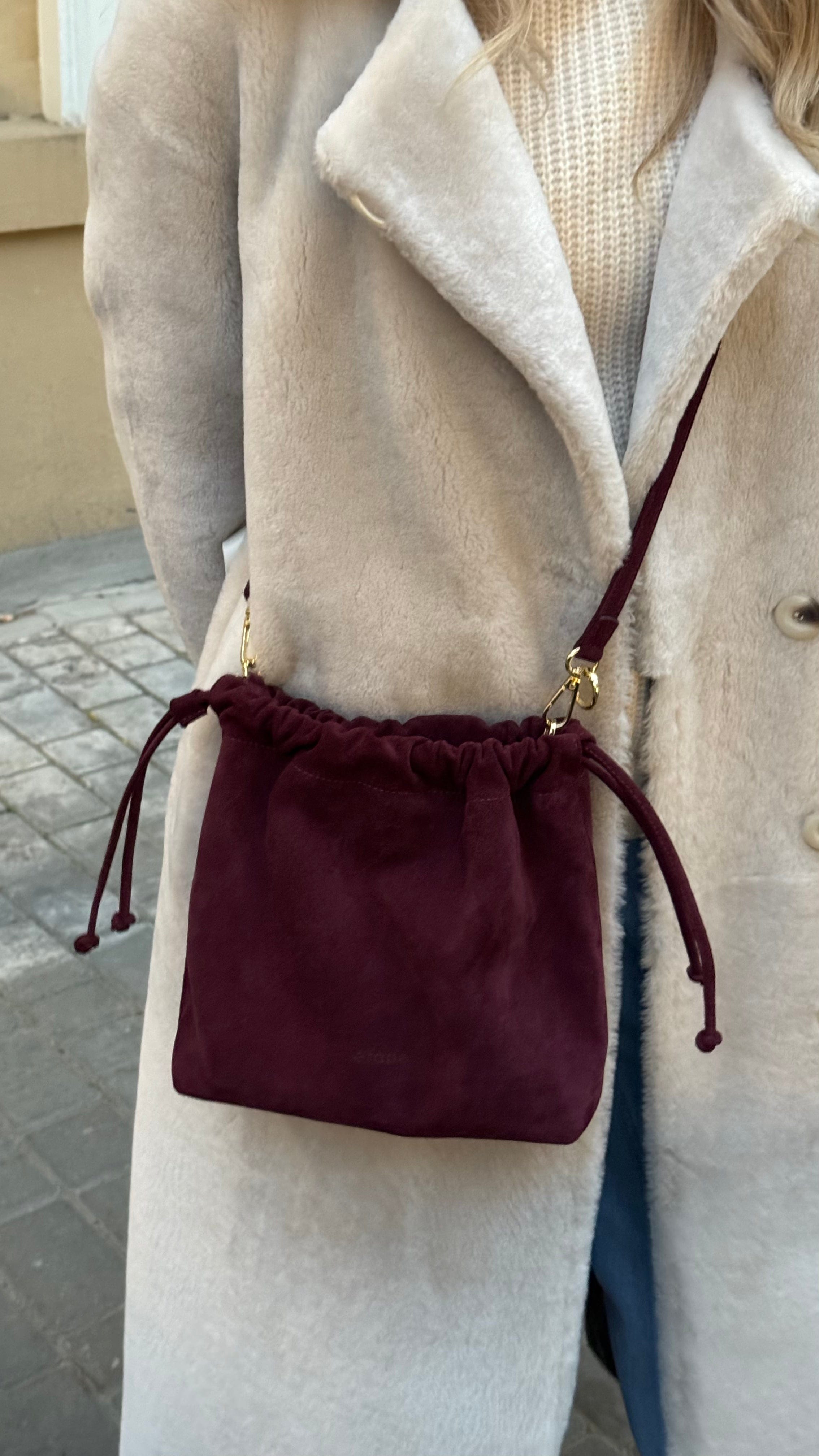 Geantă dama piele naturală de căprioară Étape Florence Suede Burgundy
