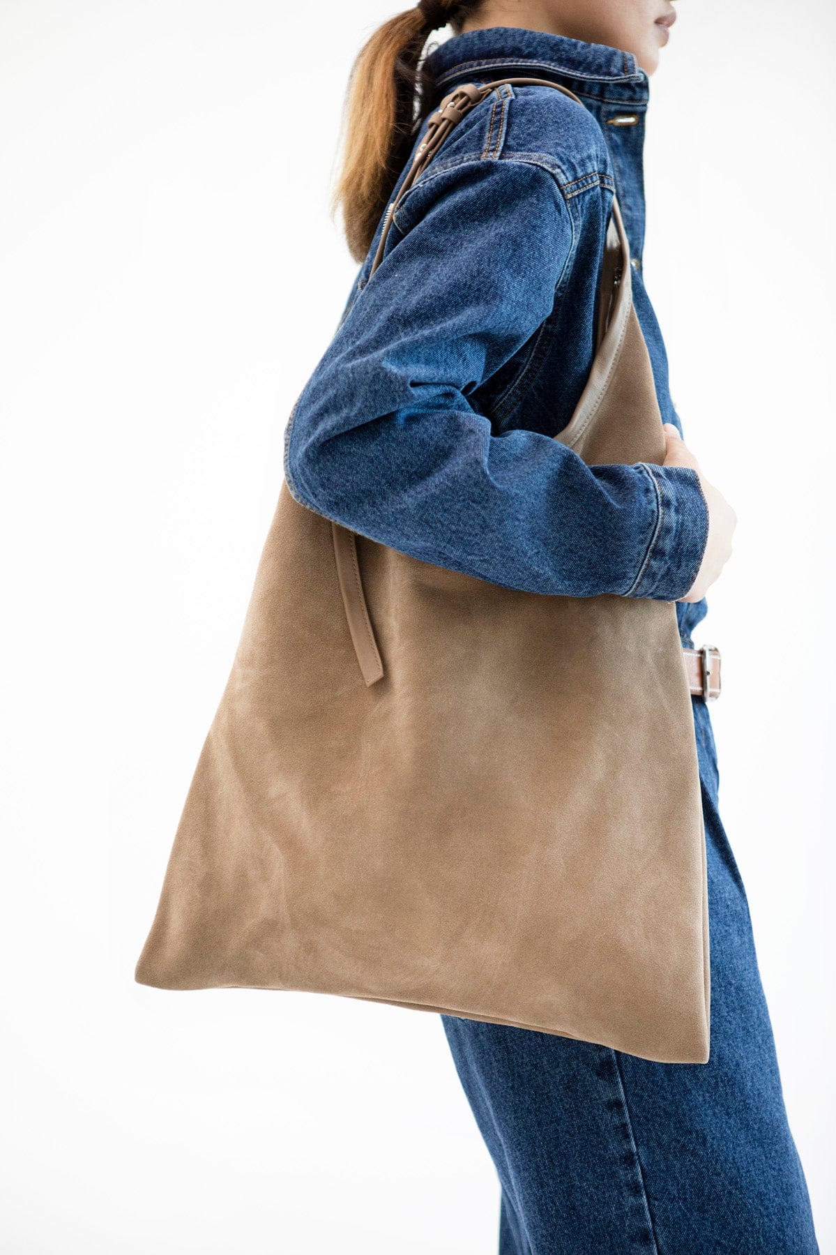 Geantă dama piele naturală de căprioară Étape La Poche Grand Suede Biscotto