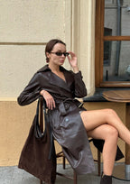 Geantă dama piele naturală de căprioară Étape La Poche Grand Suede Chocolate