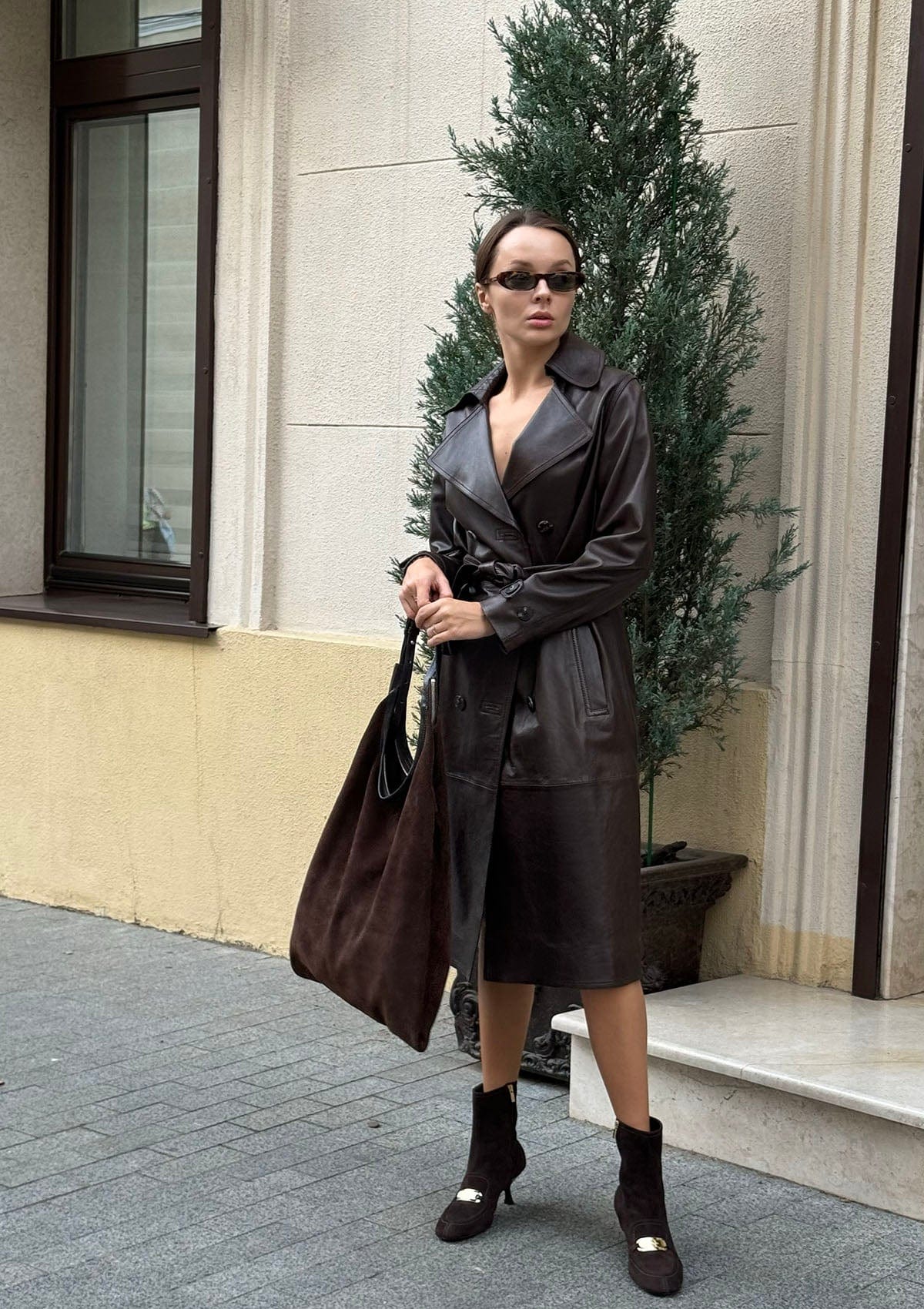 Geantă dama piele naturală de căprioară Étape La Poche Grand Suede Chocolate