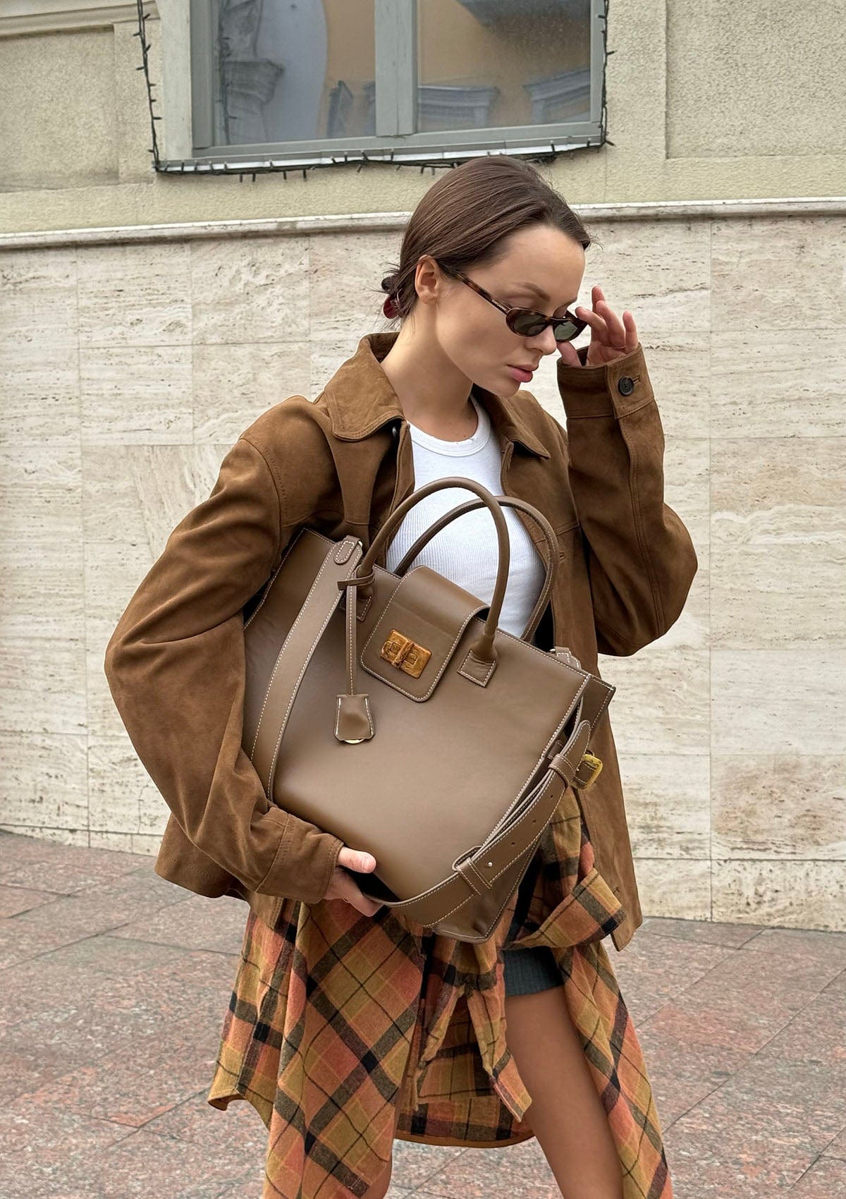 Geantă dama piele naturală Étape Milano Grande Caramel
