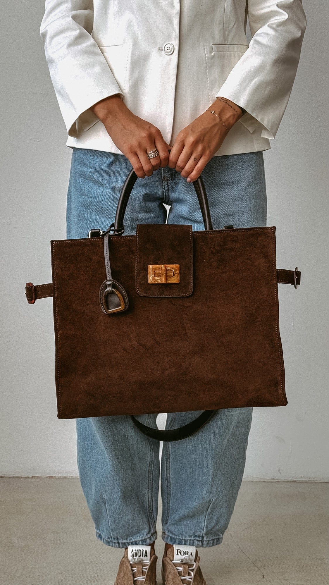 Geantă dama piele naturală de căprioară Étape Milano Grande Suede Chocolate