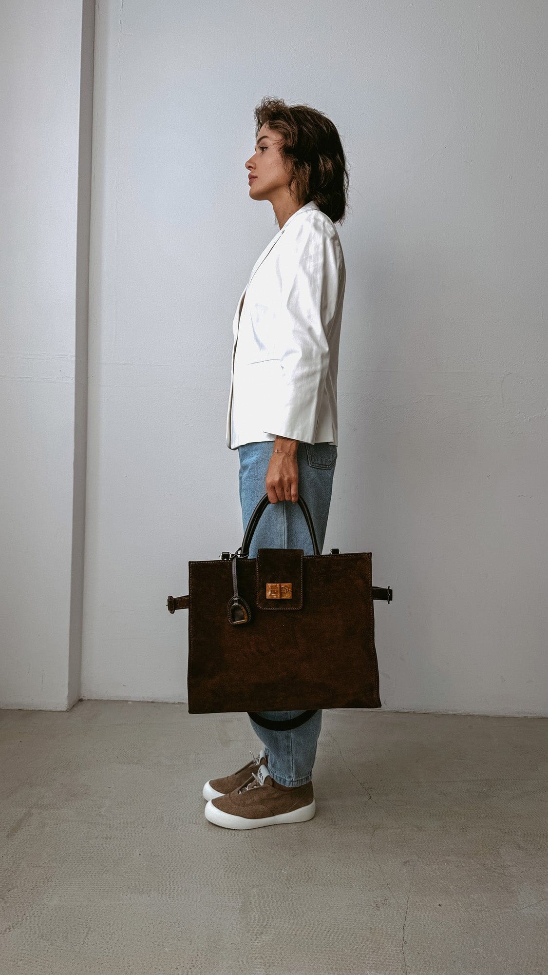 Geantă dama piele naturală de căprioară Étape Milano Grande Suede Chocolate