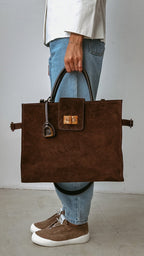 Geantă dama piele naturală de căprioară Étape Milano Grande Suede Chocolate