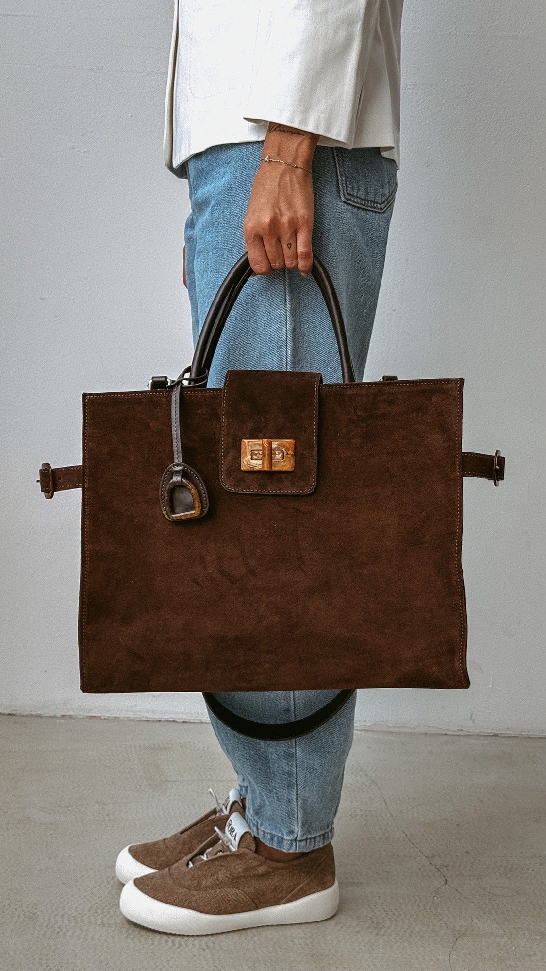 Geantă dama piele naturală de căprioară Étape Milano Grande Suede Chocolate