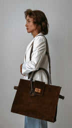 Geantă dama piele naturală de căprioară Étape Milano Grande Suede Chocolate