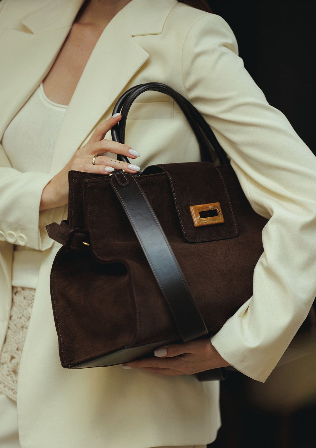 Geantă dama piele naturală de căprioară Étape Milano Grande Suede Chocolate