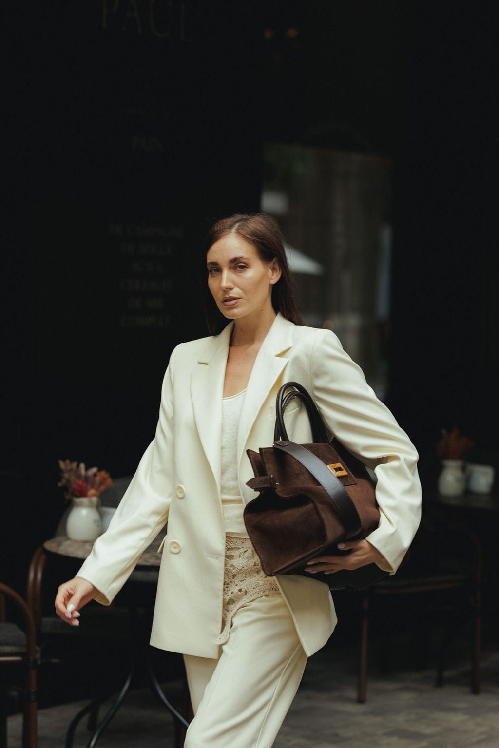 Geantă dama piele naturală de căprioară Étape Milano Grande Suede Chocolate