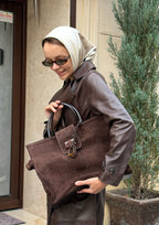 Geantă dama piele naturală de căprioară Étape Milano Grande Suede Chocolate