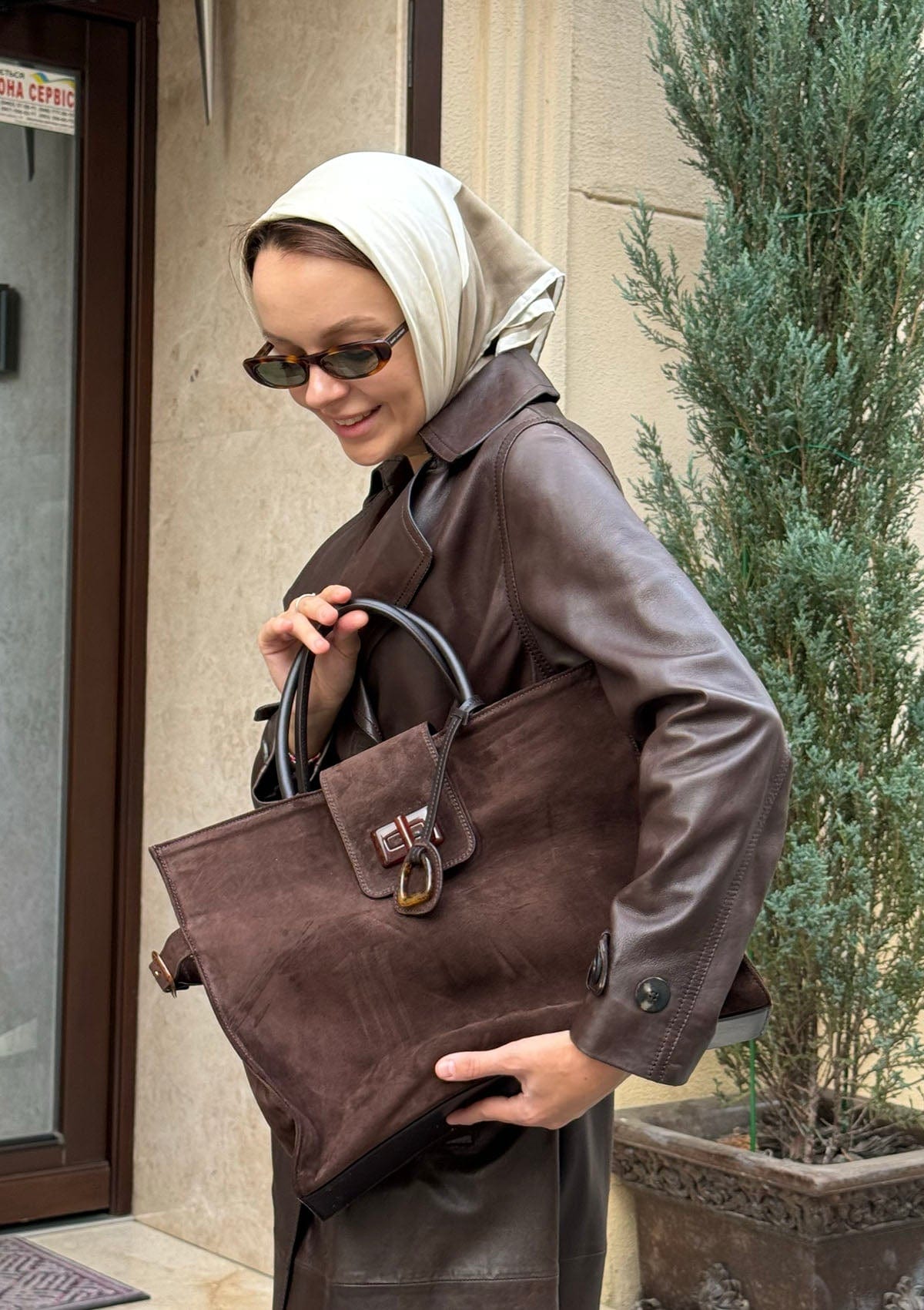 Geantă dama piele naturală de căprioară Étape Milano Grande Suede Chocolate