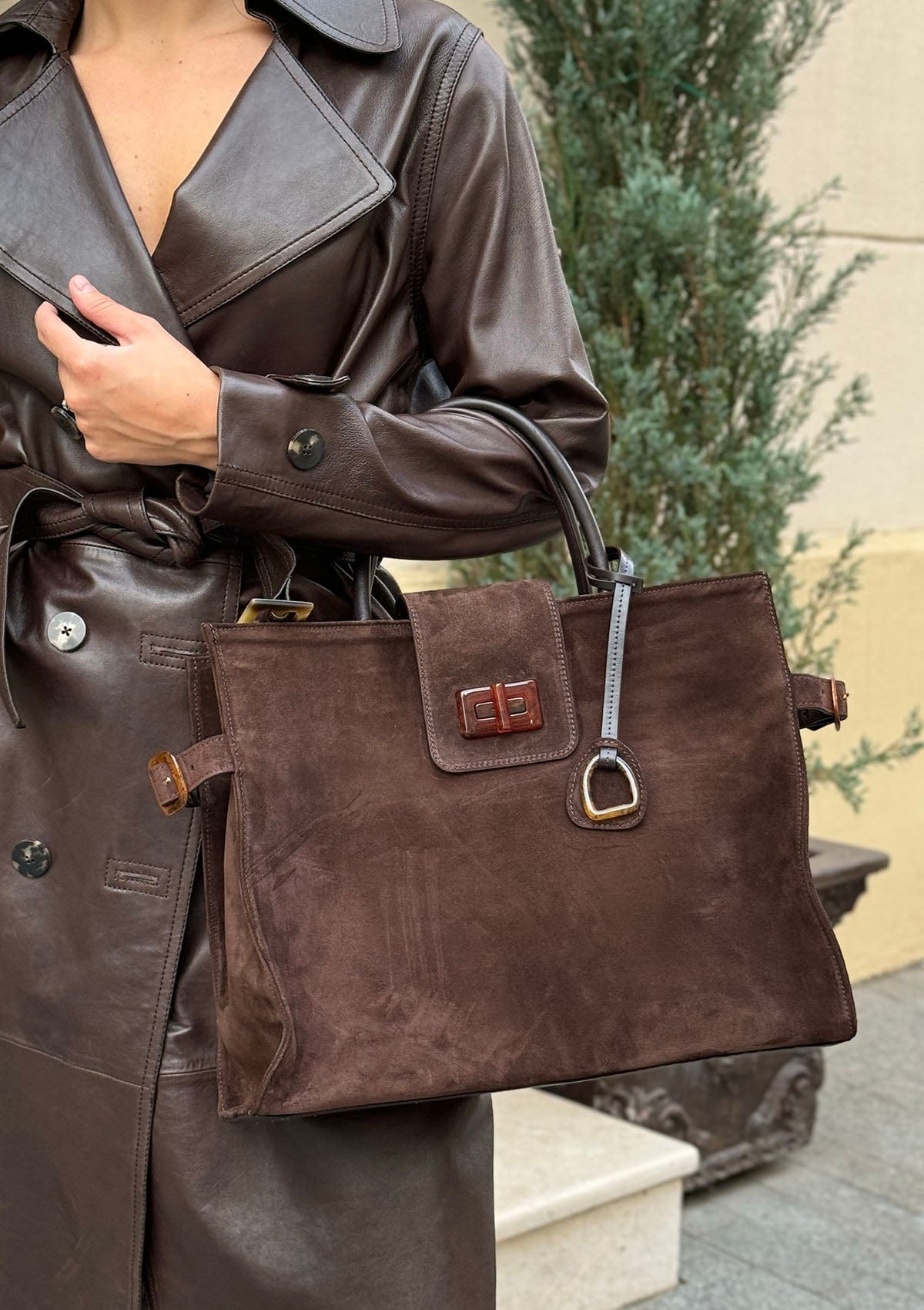 Geantă dama piele naturală de căprioară Étape Milano Grande Suede Chocolate