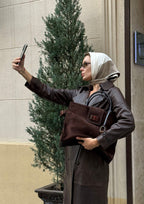 Geantă dama piele naturală de căprioară Étape Milano Grande Suede Chocolate