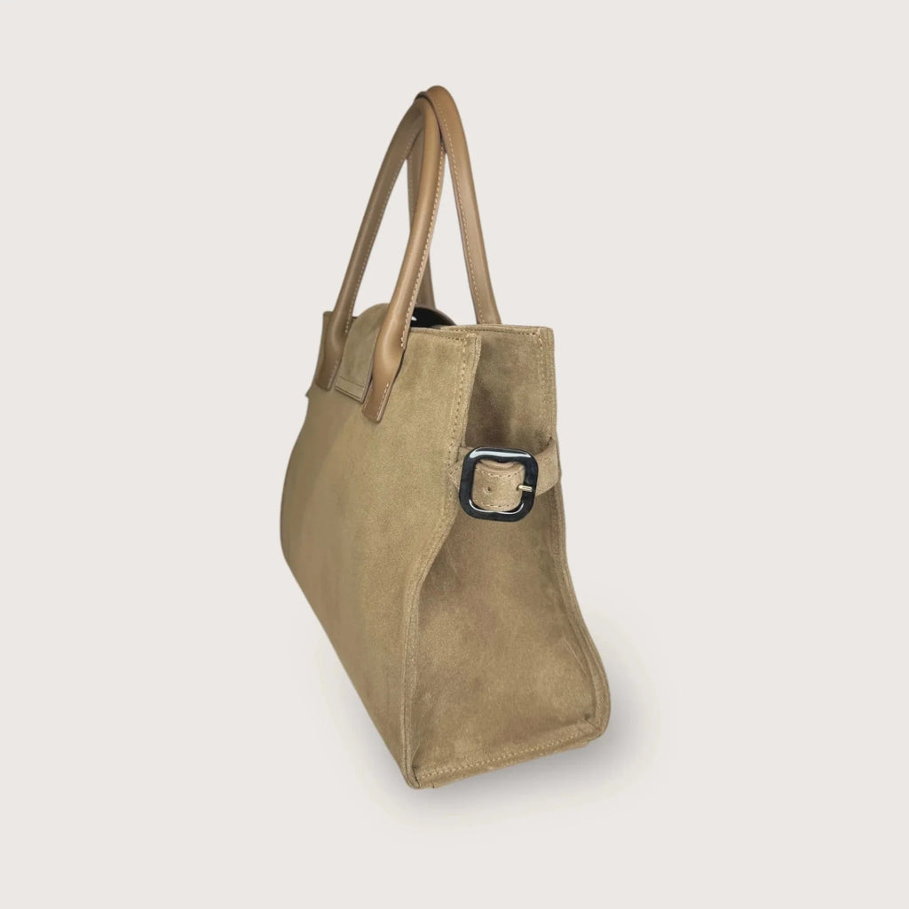 Geantă dama piele naturală de căprioară Étape Milano Piccolo Suede Biscotto