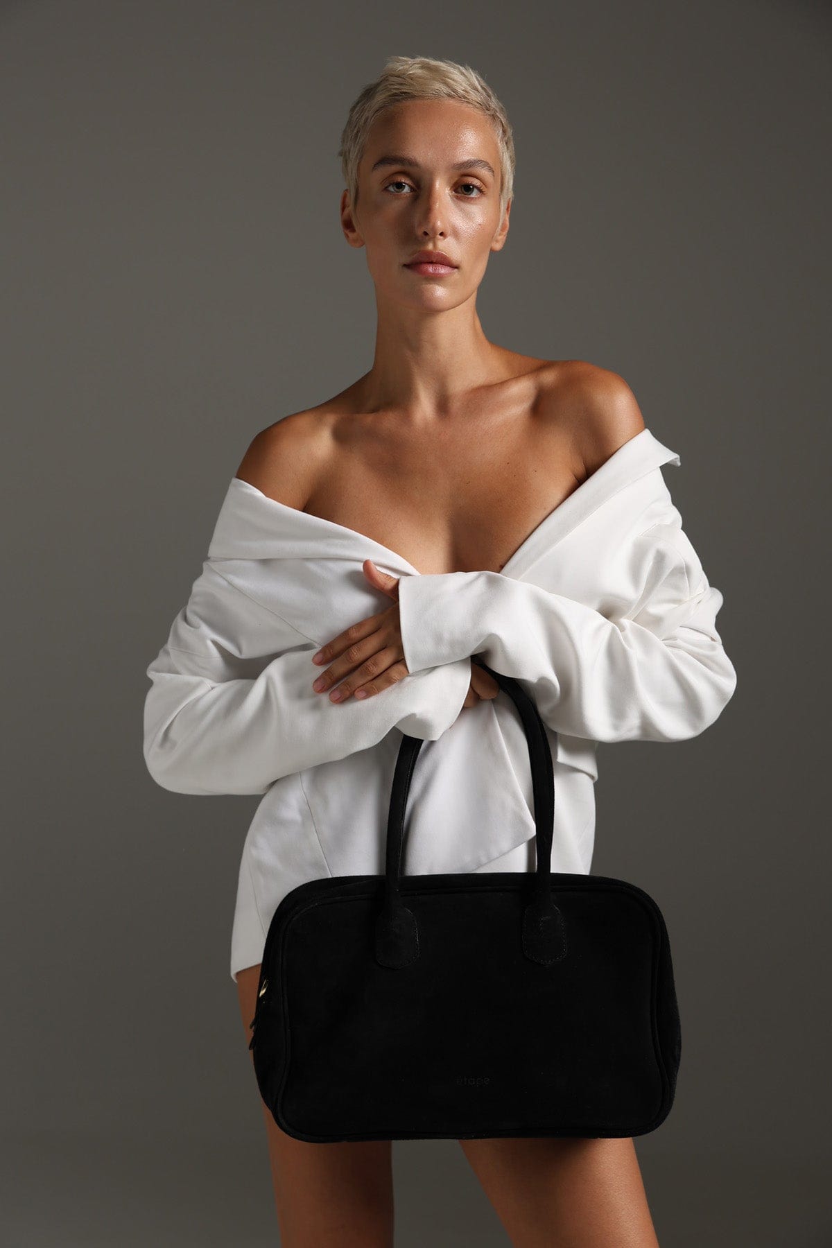 Geantă dama piele naturală de căprioară Étape Roma Black Suede