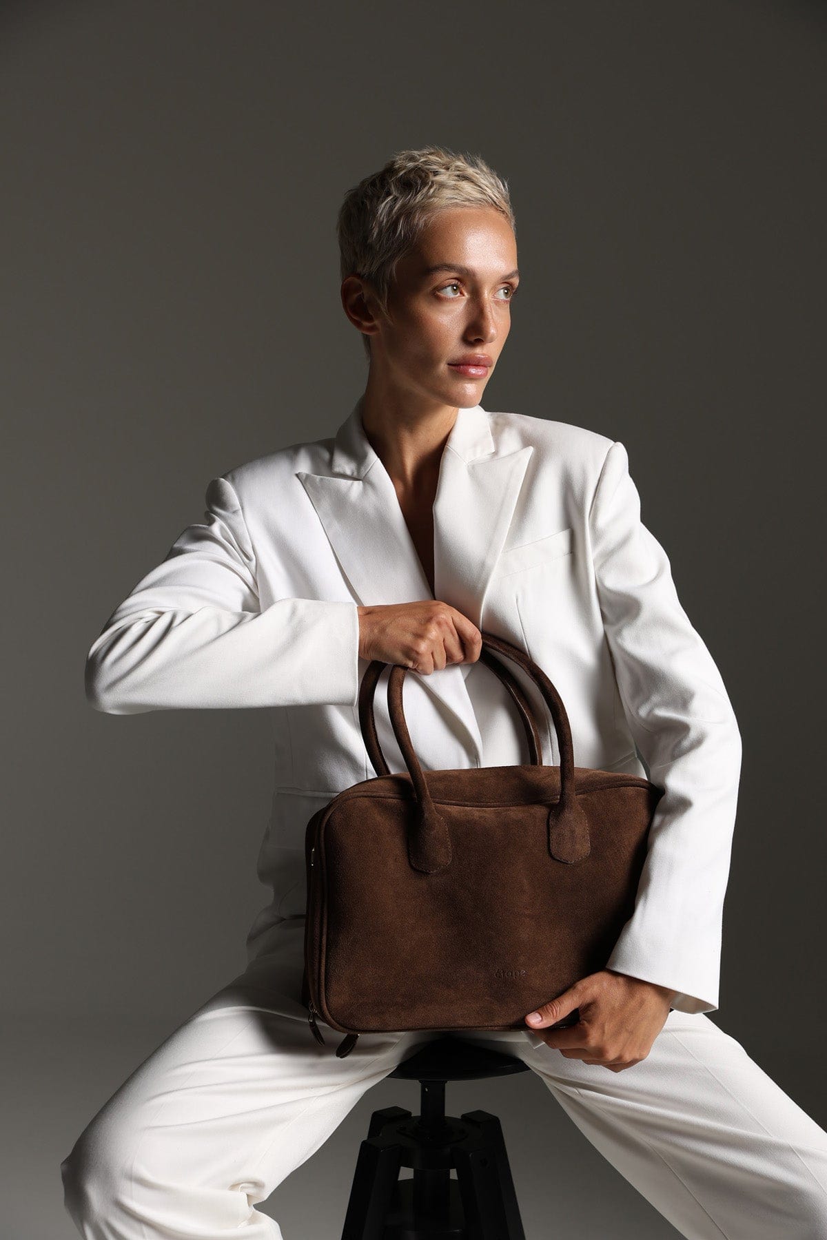 Geantă dama piele naturală de căprioară Étape Roma Milk Chocolate Suede