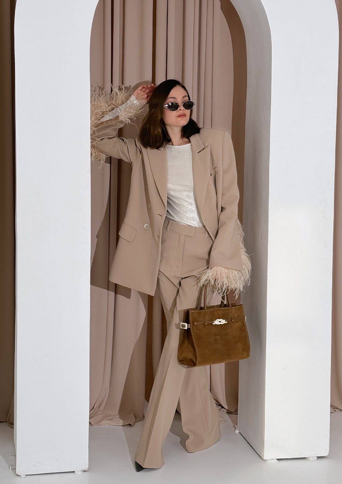 Geantă dama piele naturală de căprioară Étape Sicily Brandy