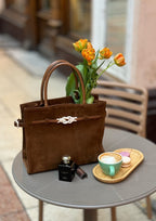 Geantă dama piele naturală de căprioară Étape Sicily Brandy