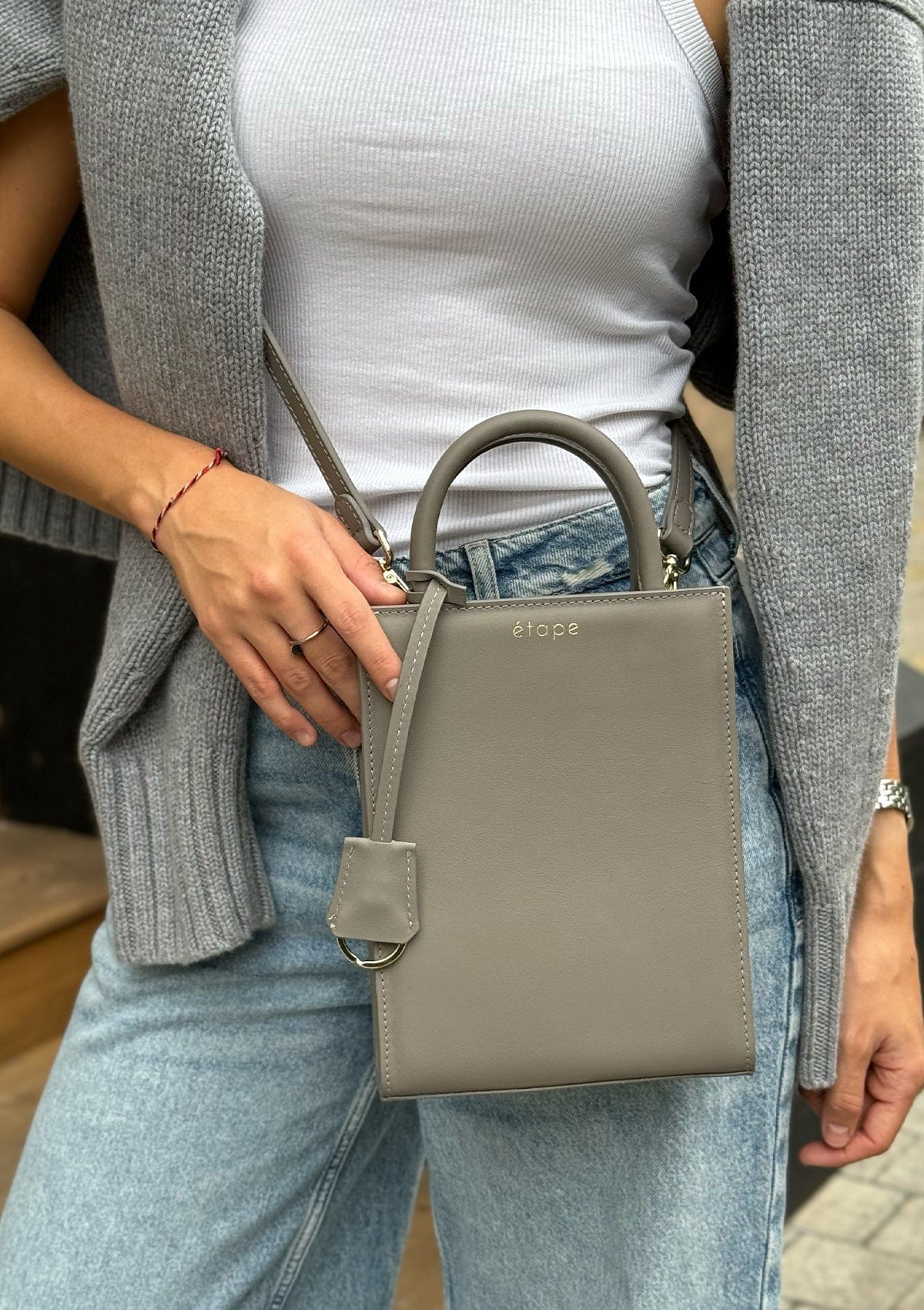 Geantă dama piele naturală Étape TOY BAG 888 Grey Nappa Gri