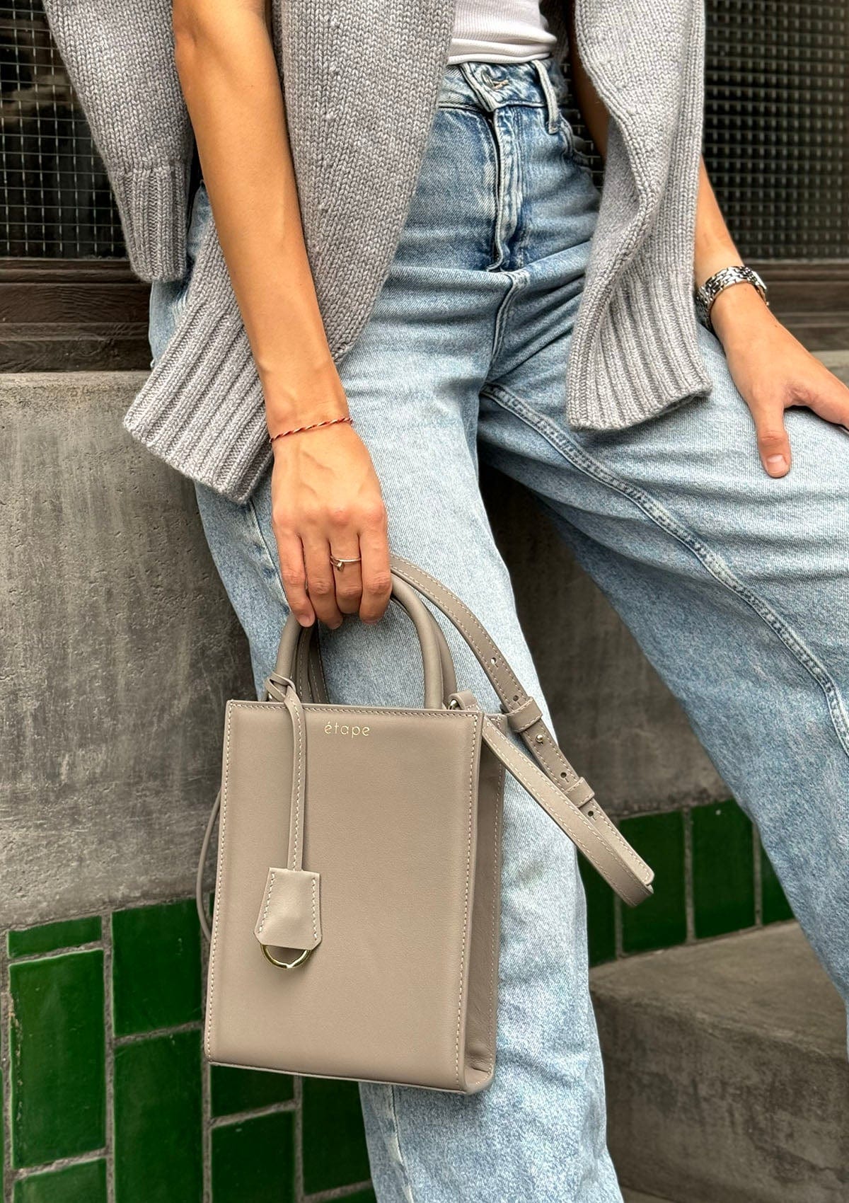 Geantă dama piele naturală Étape TOY BAG 888 Grey Nappa Gri