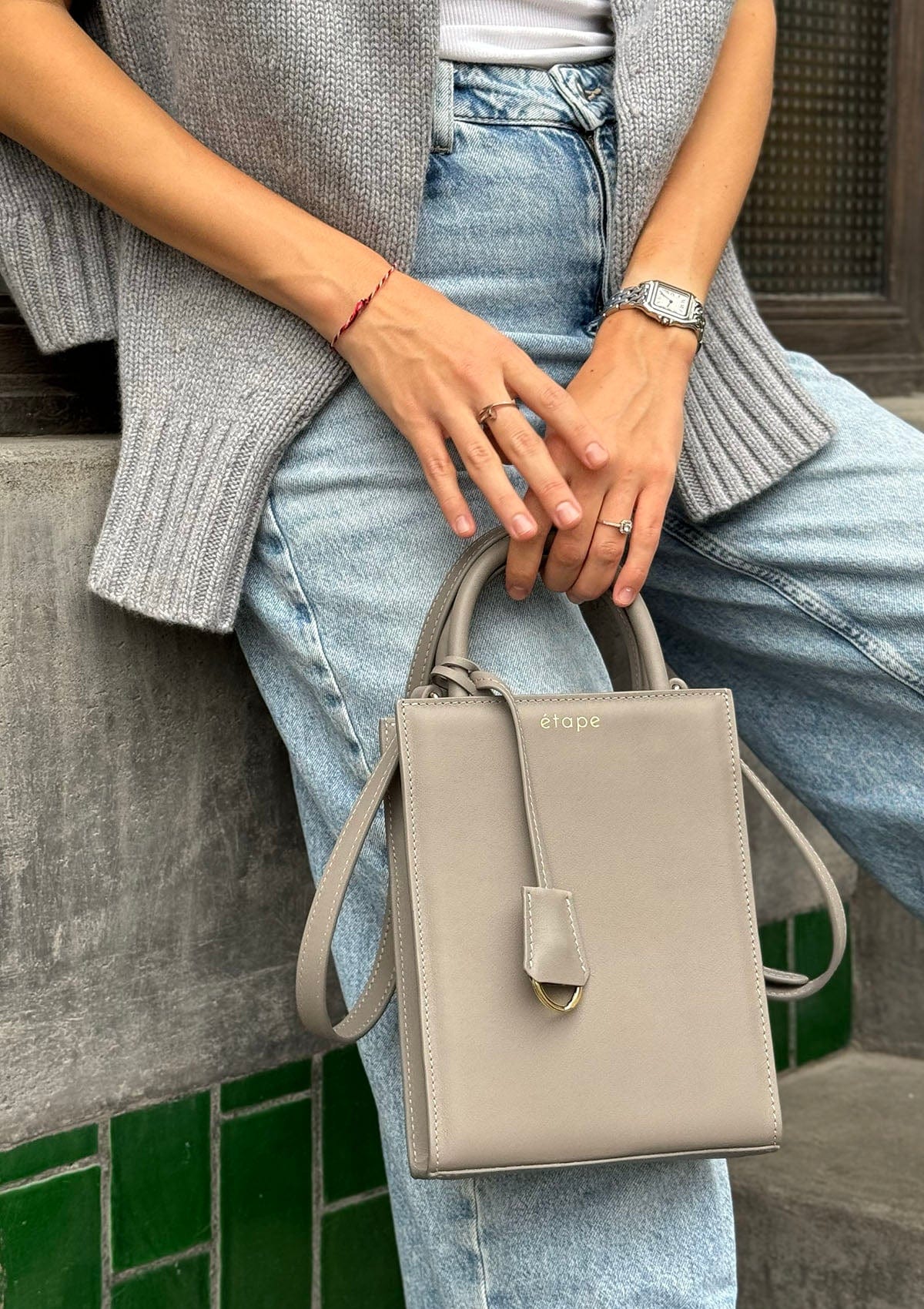 Geantă dama piele naturală Étape TOY BAG 888 Grey Nappa Gri