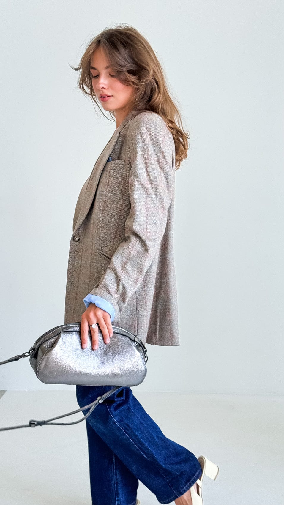 Geantă dama piele naturală Étape Venice Argentum Glitter