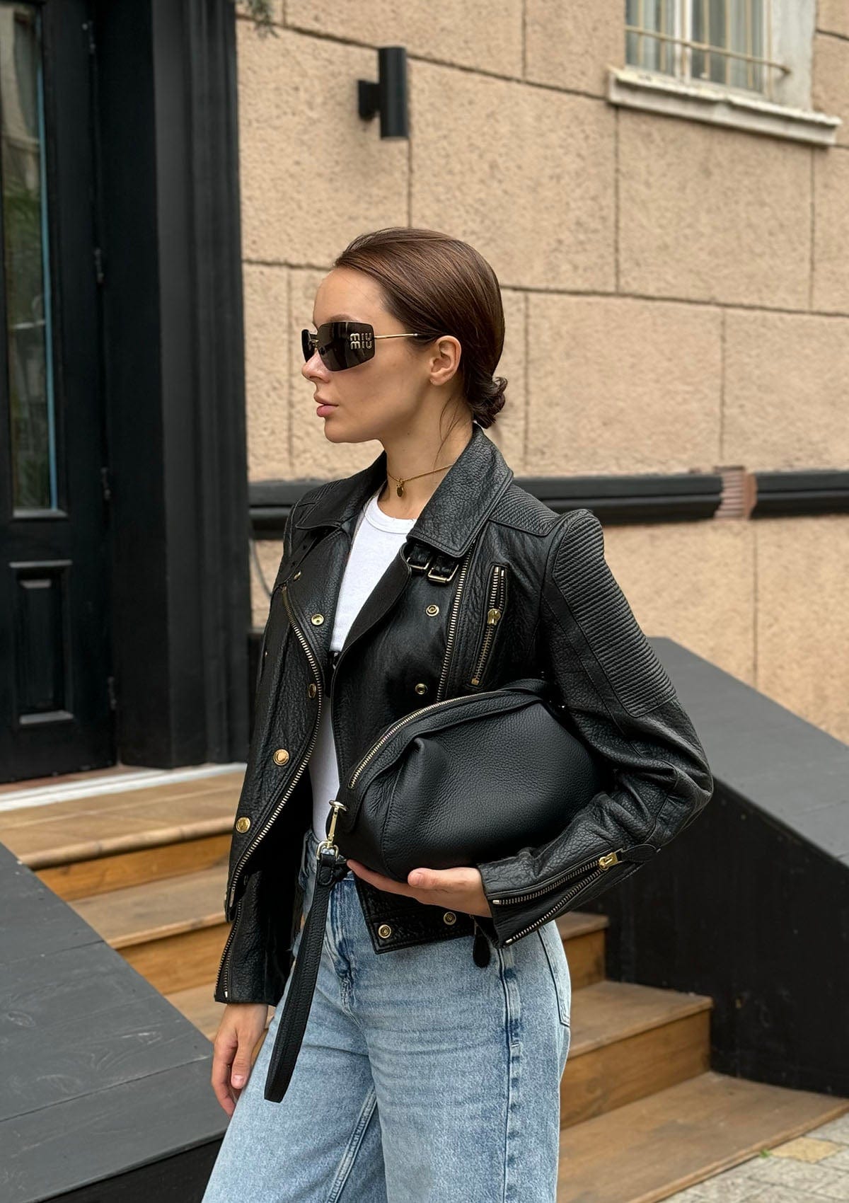 Geantă dama piele naturală Étape Venice Black Flotard