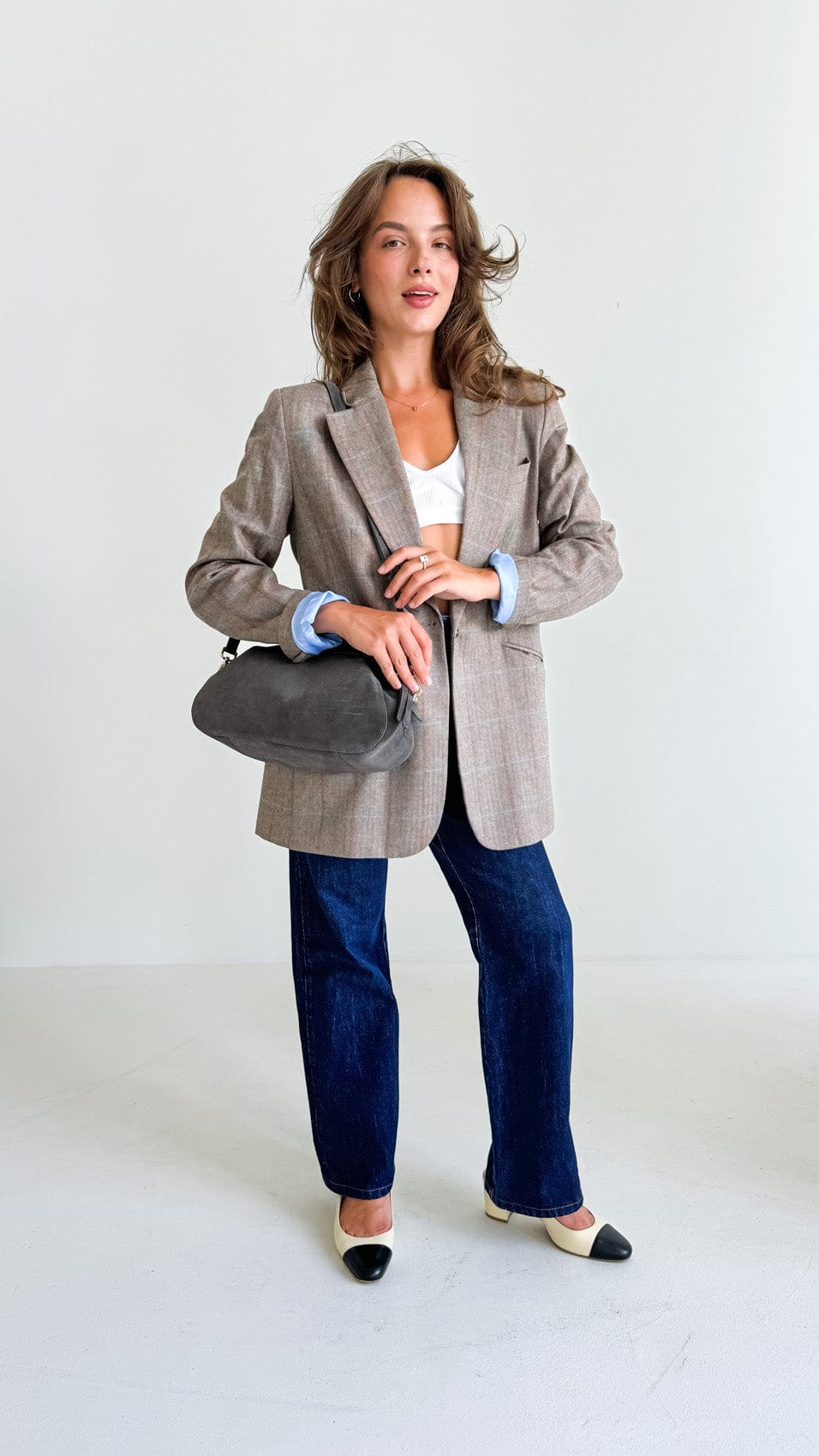 Geantă dama piele naturală de căprioară Étape Venice Grey Suede