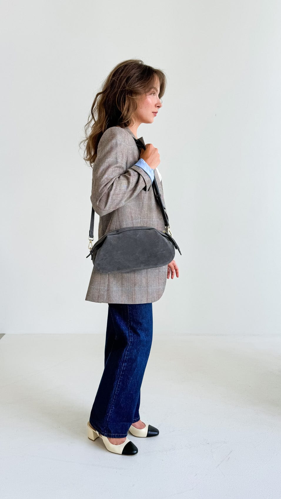 Geantă dama piele naturală de căprioară Étape Venice Grey Suede