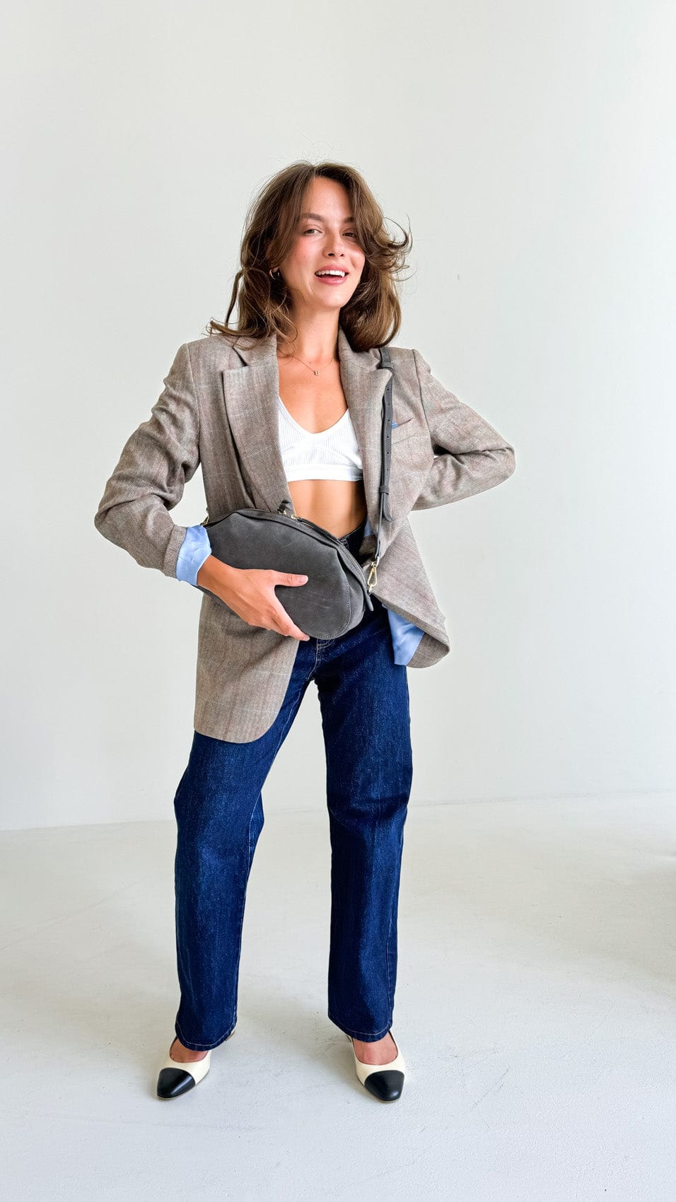 Geantă dama piele naturală de căprioară Étape Venice Grey Suede