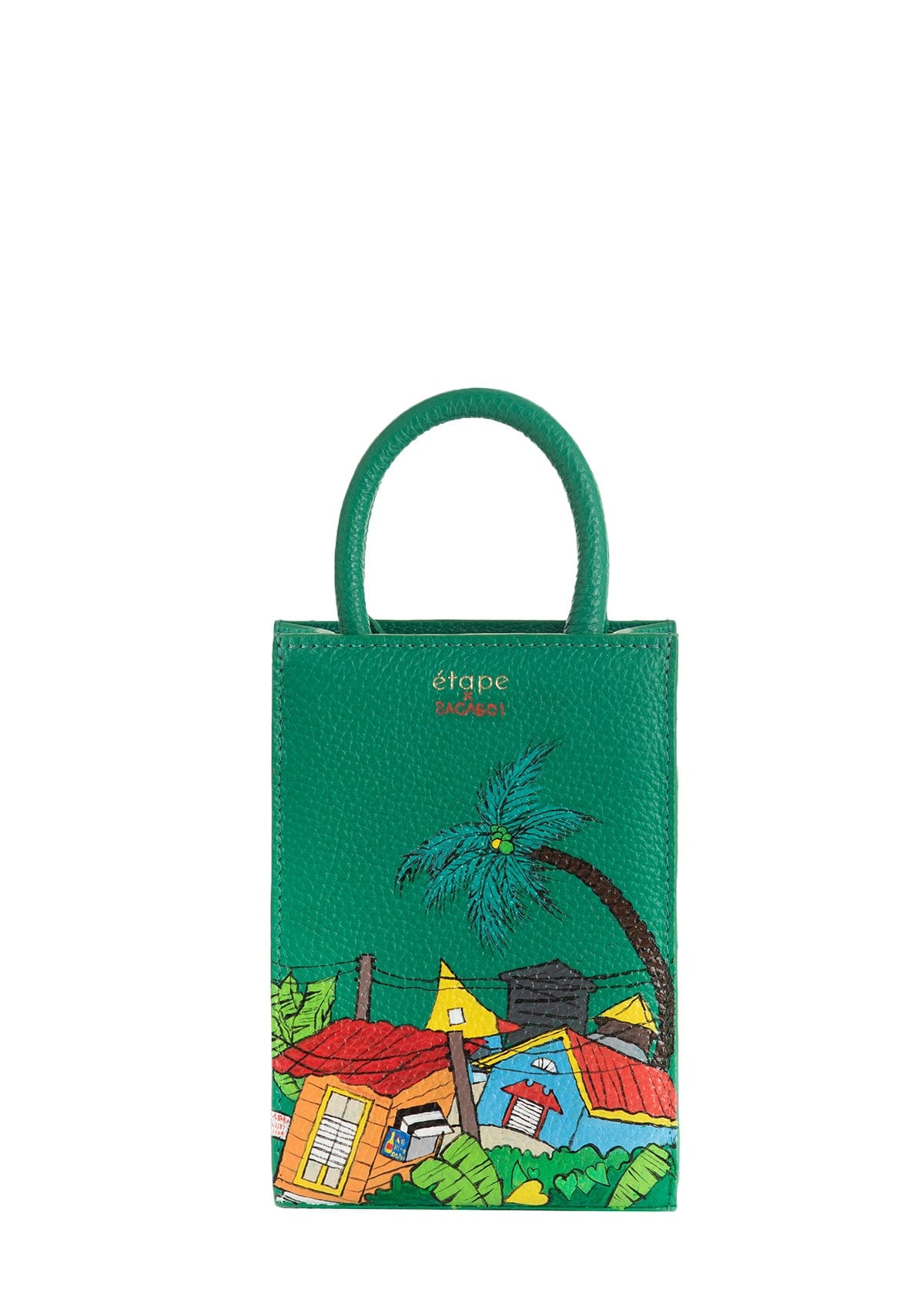 Geantă piele naturală Ètape X Sagaboi Hand Painted Green MINI Bag