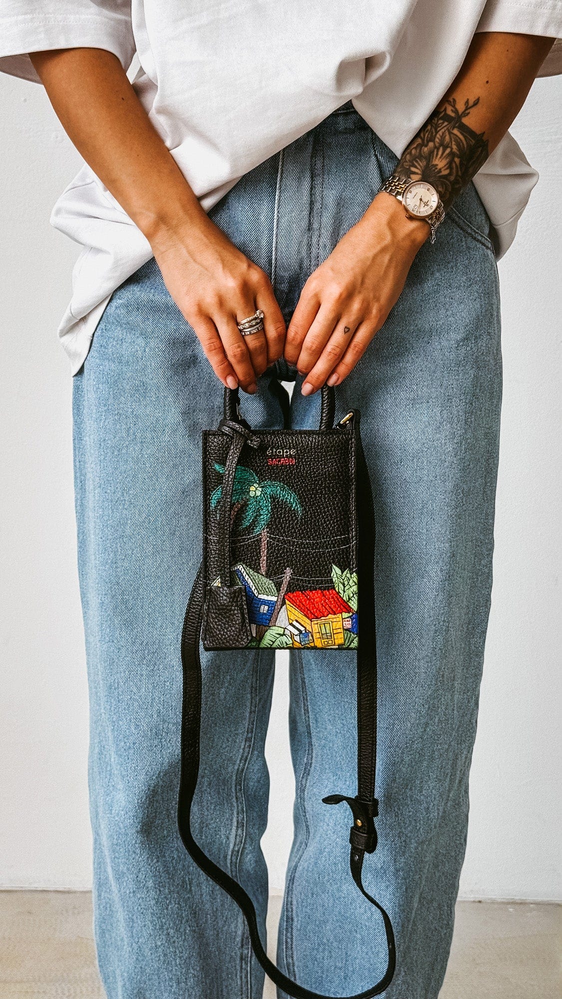 Geantă piele naturală Ètape X Sagaboi Hand Painted MIMI Bag Black