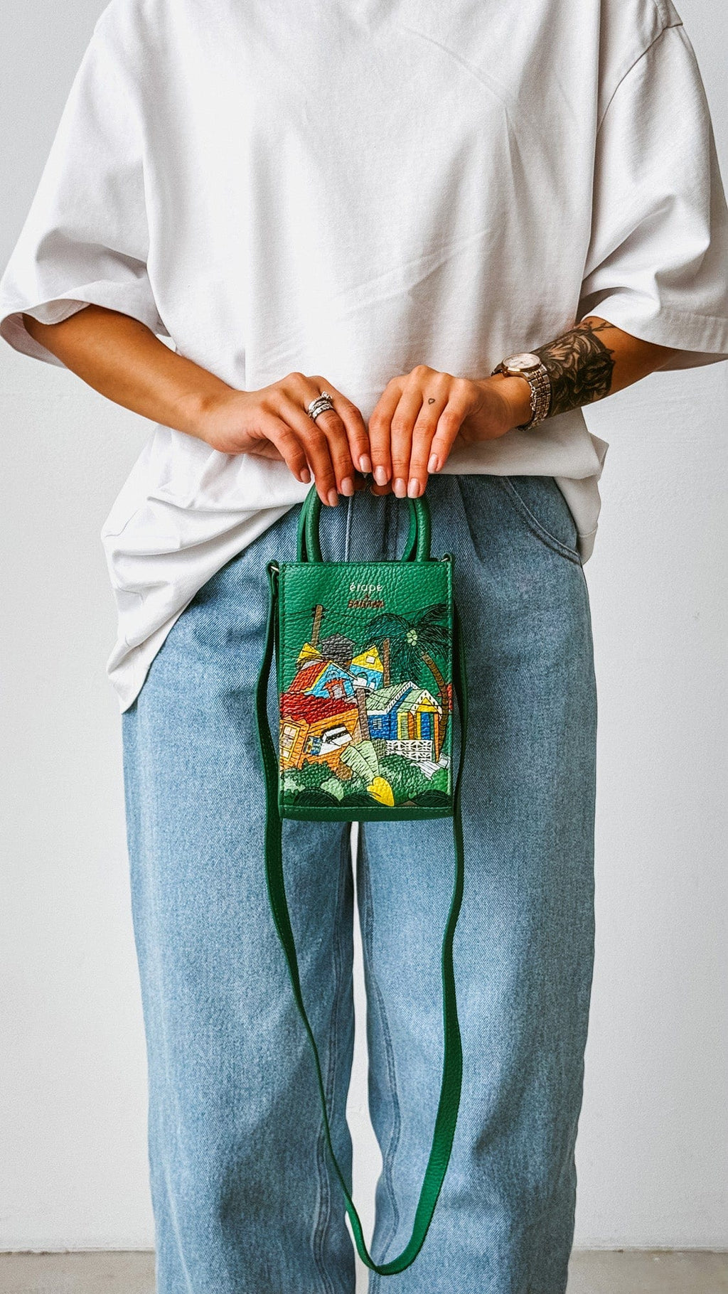 Geantă piele naturală Ètape X Sagaboi Hand Painted MIMI Bag Green