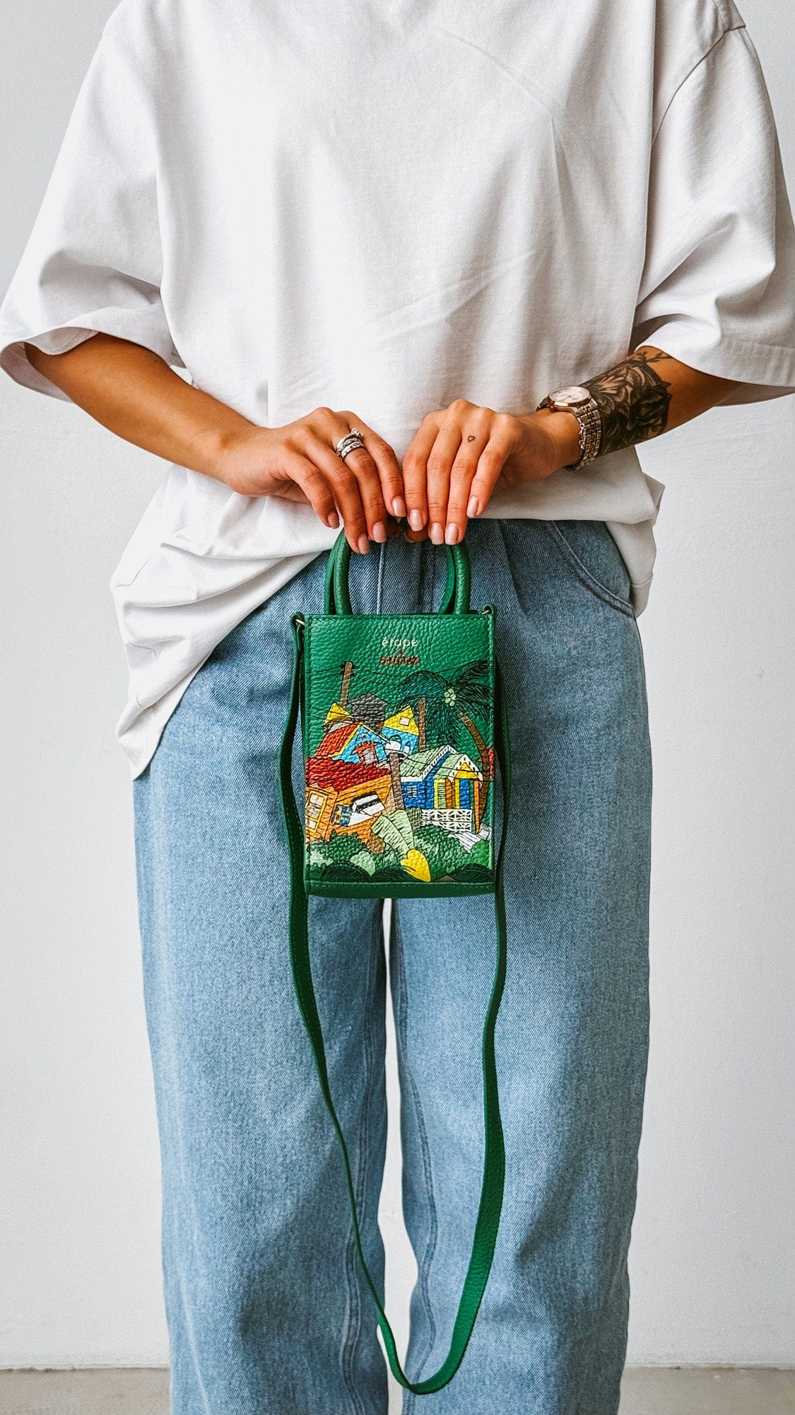 Geantă piele naturală Ètape X Sagaboi Hand Painted MIMI Bag Green