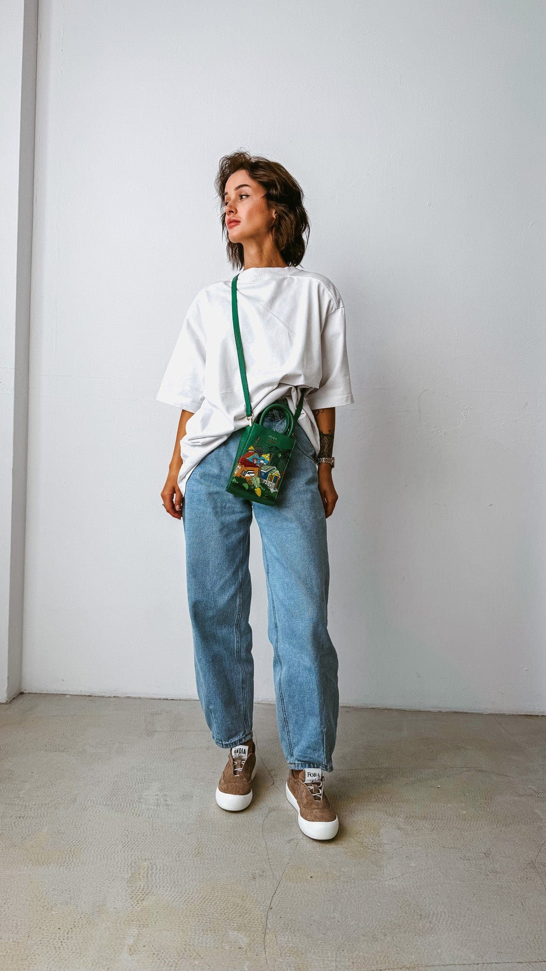 Geantă piele naturală Ètape X Sagaboi Hand Painted MIMI Bag Green