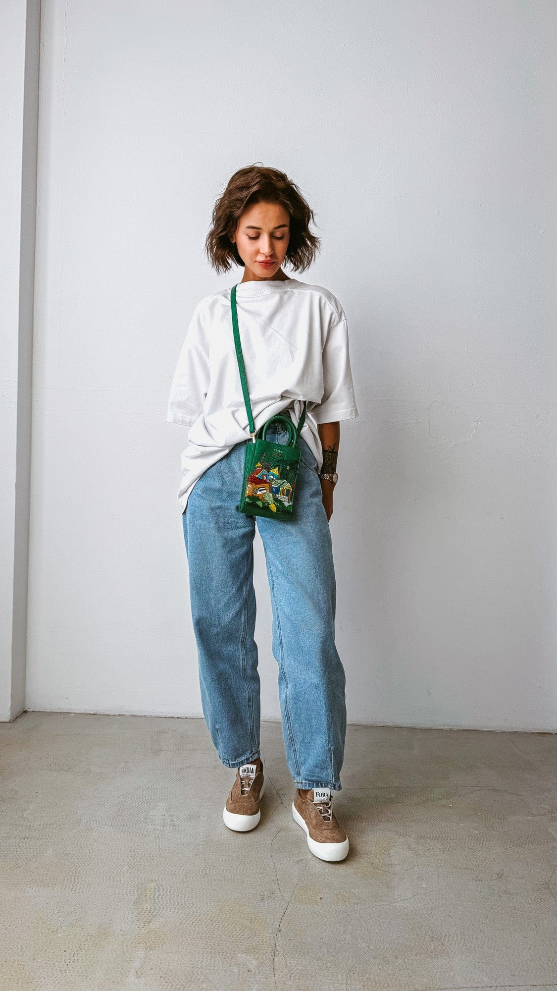 Geantă piele naturală Ètape X Sagaboi Hand Painted MIMI Bag Green