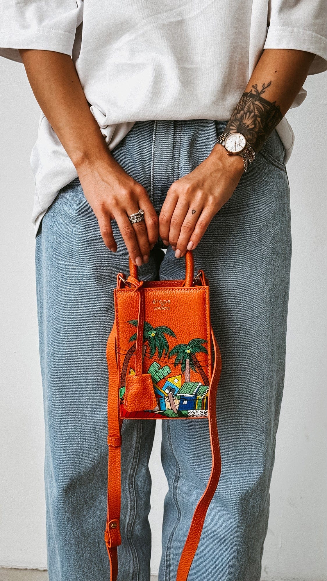 Geantă piele naturală Ètape X Sagaboi Hand Painted MIMI Bag Orange