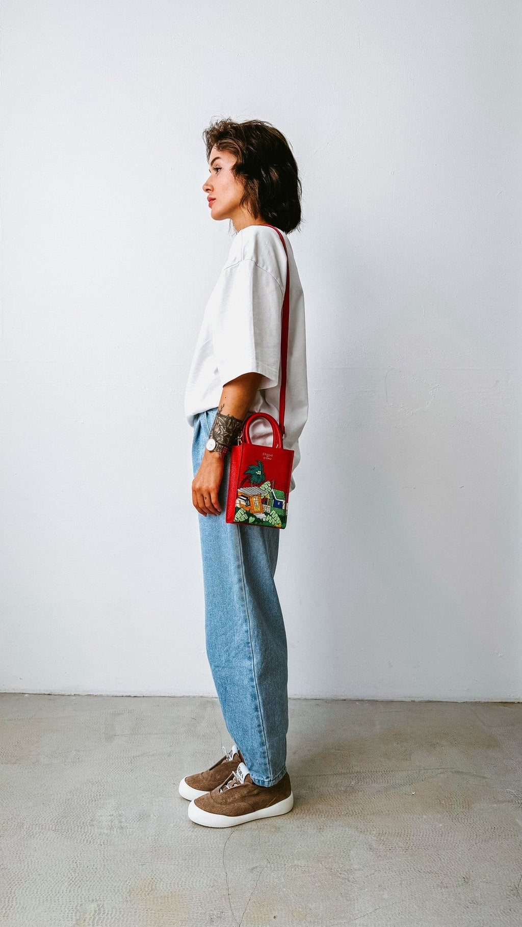 Geantă piele naturală Ètape X Sagaboi Hand Painted MIMI Bag Red Limited Edition