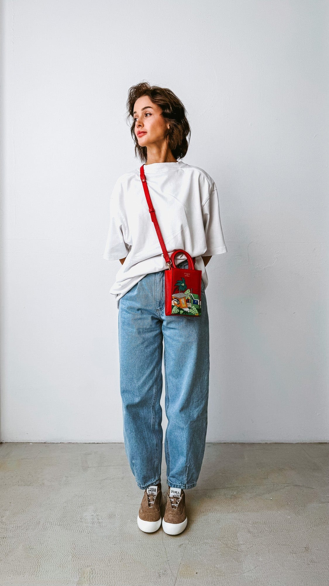Geantă piele naturală Ètape X Sagaboi Hand Painted MIMI Bag Red Limited Edition