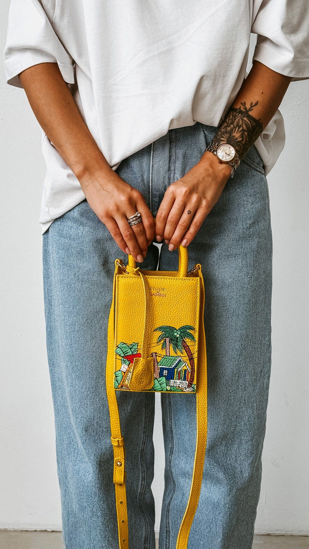 Geantă piele naturală Ètape X Sagaboi Hand Painted MIMI Bag Yellow
