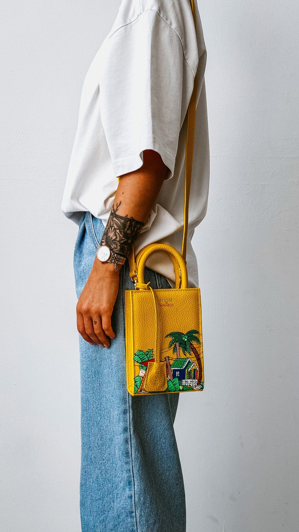 Geantă piele naturală Ètape X Sagaboi Hand Painted MIMI Bag Yellow