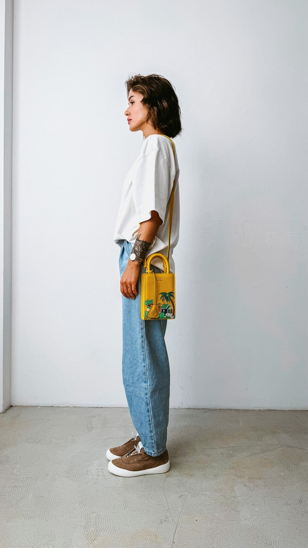 Geantă piele naturală Ètape X Sagaboi Hand Painted MIMI Bag Yellow