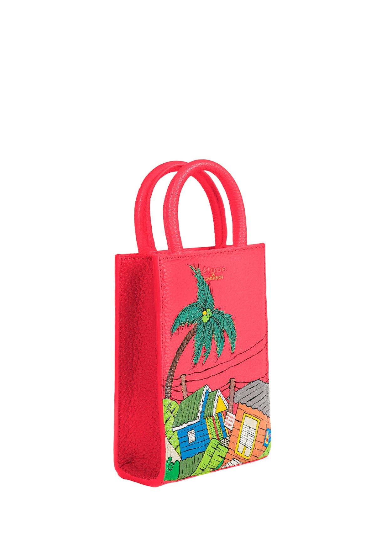 Geantă piele naturală Ètape X Sagaboi Hand Painted Red MINI Bag Limited Edition